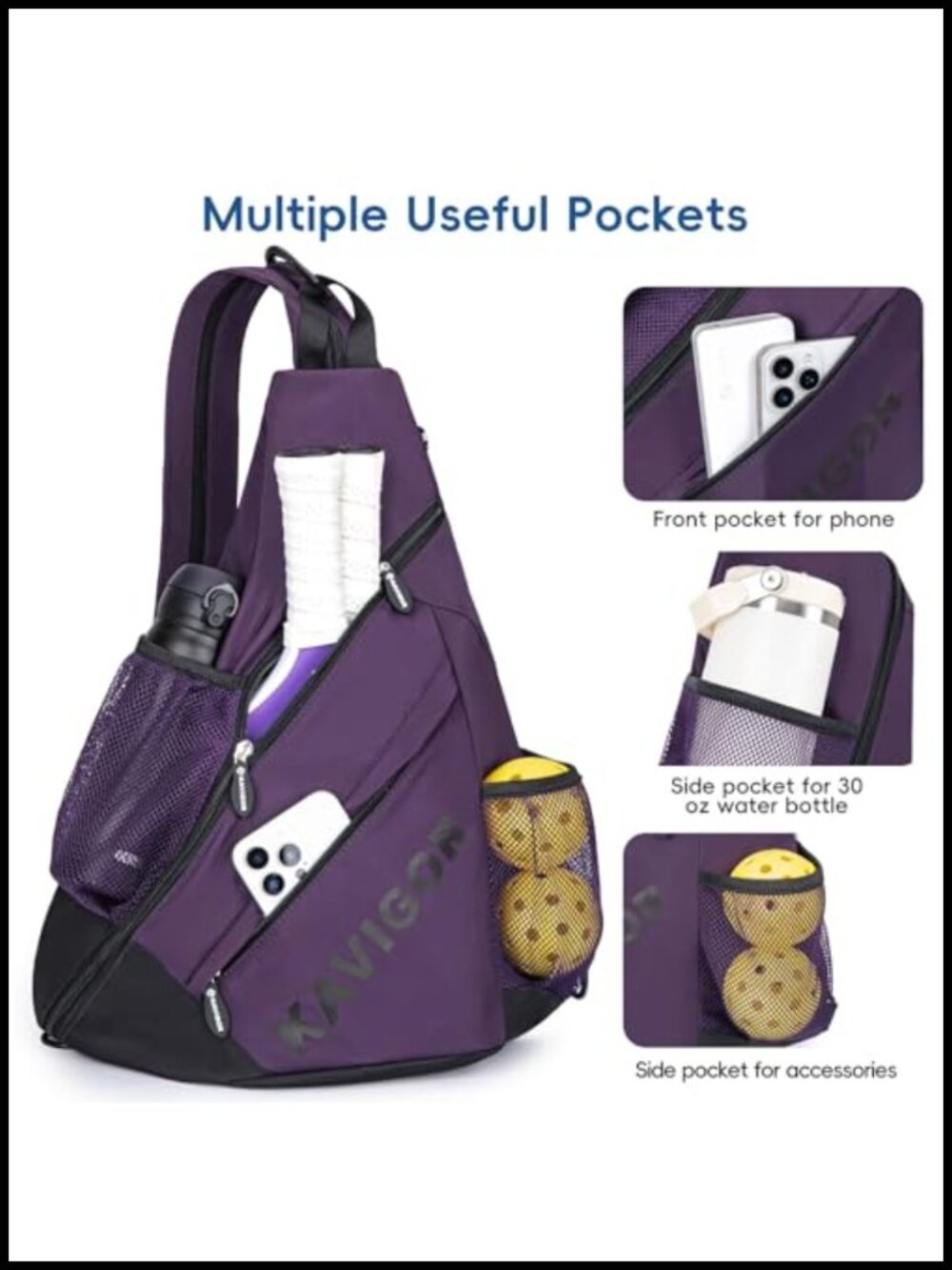 Pickleball Sling Bag โ Convertible Ultra-Light Backpack, Fits 4 Paddles - Picture 2 of 5